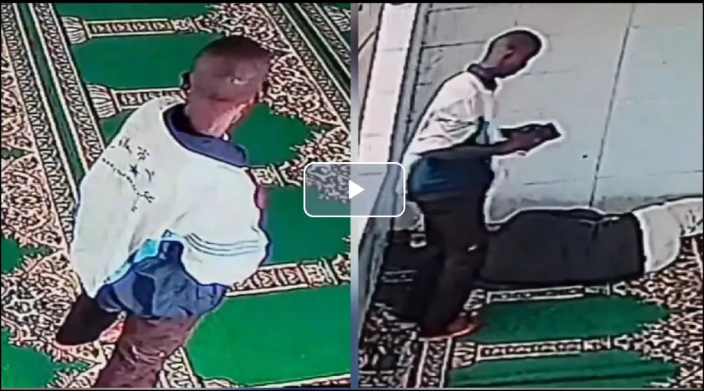 فيديو غريب من إفريقيا: شاهد رجل يقطع صلاته لسرقة محفظة نائم داخل المسجد